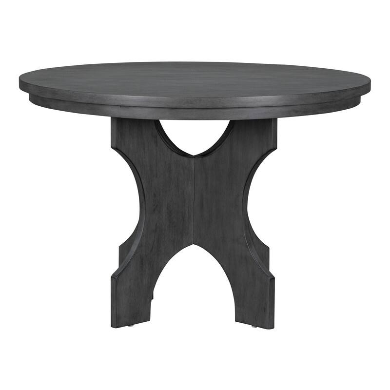 5Piece Dining Table Set, 44" Round Dining Table with Curved Bench